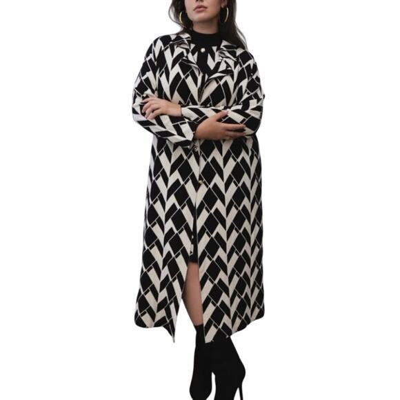 Eloquii Geo Heavy Knit Duster Button Front Oversize Trench Coat Black Size 22/24 - Picture 1 of 11